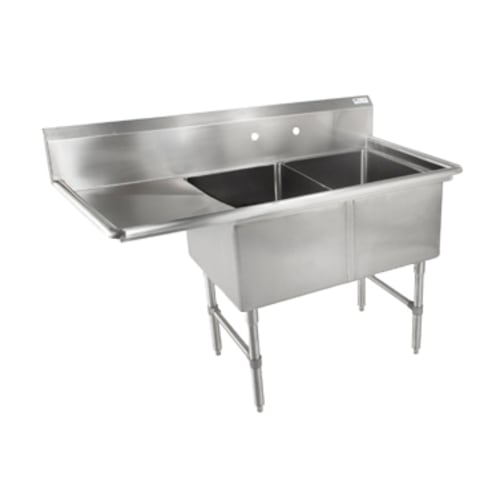 John Boos 2B244-1D24L-X "B" Series Two Compartment Sink, 24" x 24" Bowls, with 24" Left Drainboard