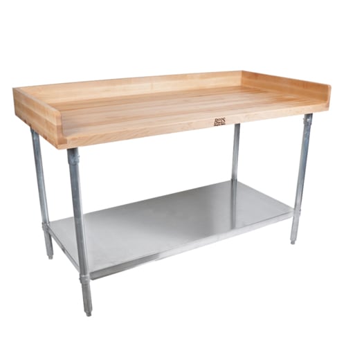 John Boos DNS08-X 60" x 30" Wood Baker's Top Work Table with Galvanized Steel Legs and Undershelf