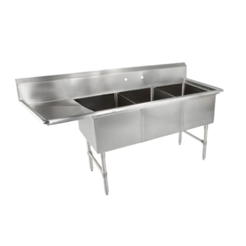 John Boos 3B16204-1D18L-X "B" Series Three Compartment Sink, 16" x 20" Bowls, with 18" Left Drainboard