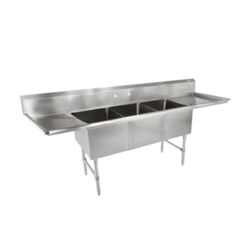 John Boos 3B18244-2D18-X "B" Series Three Compartment Sink, 18" x 24" Bowls, with Dual 18" Drainboards