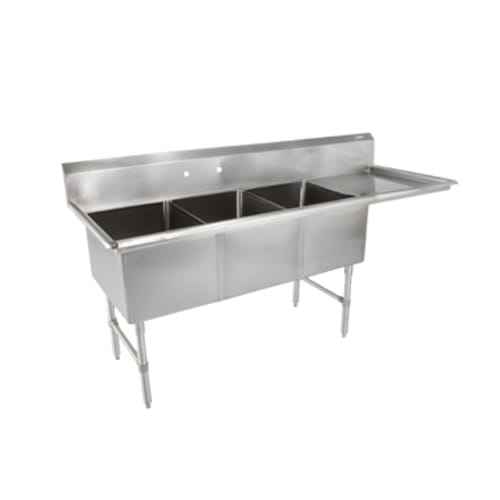 John Boos 3B244-1D24R-X "B" Series Three Compartment Sink, 24" x 24" Bowls, with 24" Right Drainboard