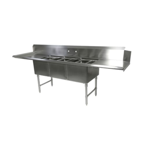 John Boos DT3B18244-2D18L-X 91-5/8" x 30-3/8" Clean Dish Table with Three 18" x 24" Pot Sinks and Dual 18" Drainboards, Right-to-Left