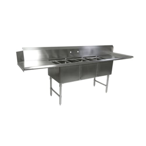 John Boos DT3B18244-2D24R-X 103-5/8" x 30-3/8" Clean Dish Table with Three 18" x 24" Pot Sinks and Dual 24" Drainboards, Left to Right