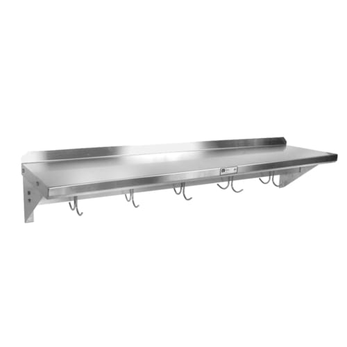 John Boos BHS1224PR-X 24" x 12" Stainless Steel Wall Shelf with Pot Rack