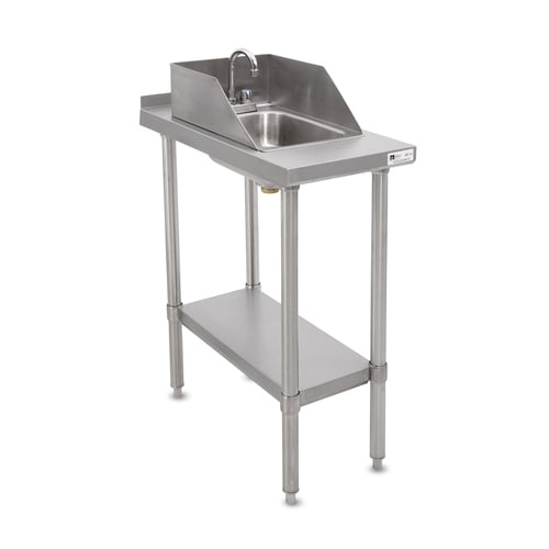 John Boos EFT8-3024SSK-S-X 24" x 30" Stainless Steel Filler Table with Drop-In Sink, 1-1/2" Backsplash, Stainless Steel Legs and Undershelf