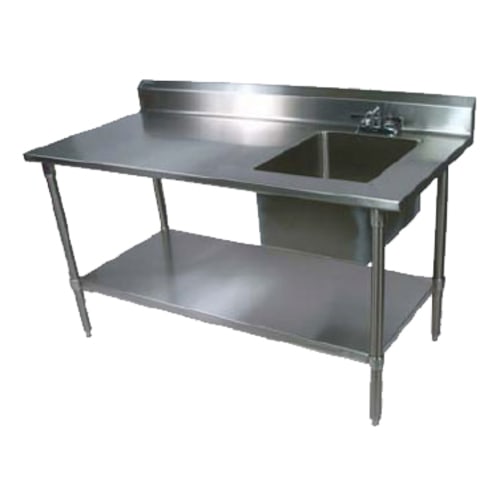 John Boos EPT6R5-3048GSK-R-X 48" x 30" Work Table with 5" Backsplash and Prep Sink on Right, Galvanized Steel Legs and Undershelf