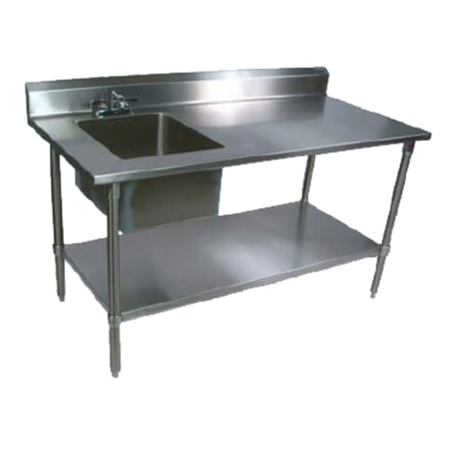 John Boos EPT6R5-3060GSK-L-X 60" x 30" Work Table with 5" Backsplash and Prep Sink on Left, Galvanized Steel Legs and Undershelf