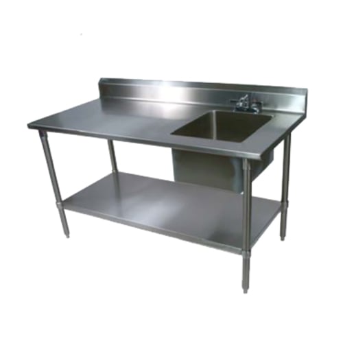 John Boos EPT8R5-3048SSK-R-X 48" x 30" Work Table with 5" Backsplash and Prep Sink on Right, Stainless Steel Legs and Undershelf