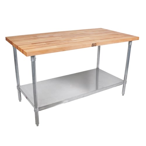 John Boos JNS09-X 48" x 30" Wood Top Work Table with Galvanized Steel Legs and Undershelf