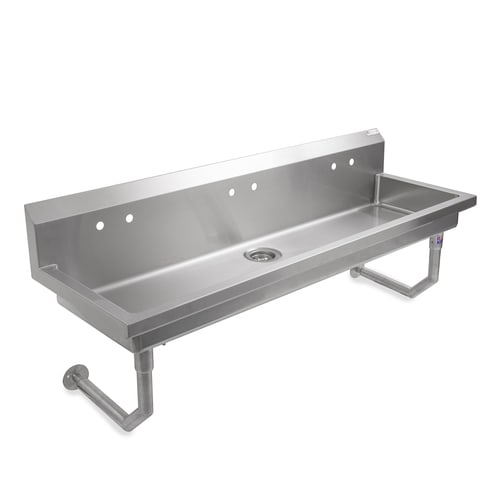 John Boos PBMSHS-W2-10020-X Wall Mount Hand Sink, 100 x 19-5/8" Bowl, with (5) 4" Center Faucet Splash Mounts, Less Faucets