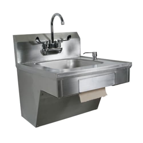 John Boos PBHS-ADA-P-STD-X Pro-Bowl Wall Mount Hand Sink, 14 x 16" Bowl, with 4" Center Faucet Splash Mount, Less Faucet