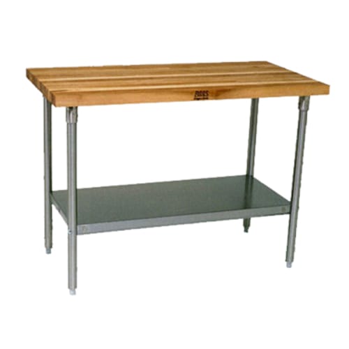 John Boos SNS13-X 36" x 36" Wood Top Work Table with Stainless Steel Legs and Undershelf