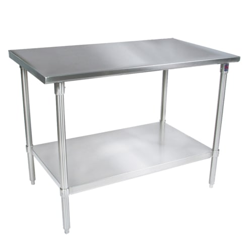 John Boos ST6-24120GSK-X 120" x 24" Stainless Steel Work Table with Flat Top, Galvanized Steel Legs and Undershelf