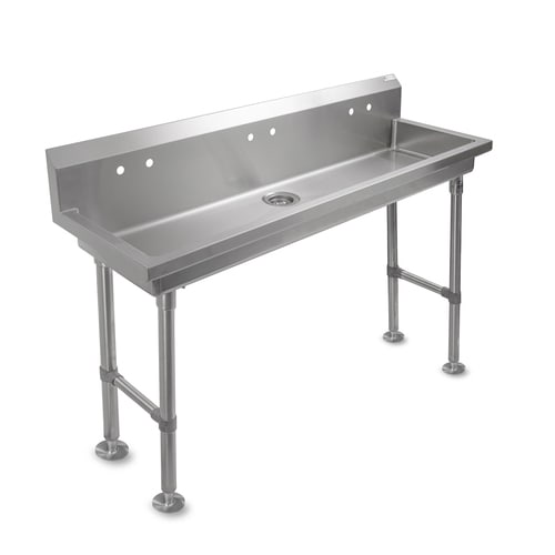 John Boos PBMSHS-F2-8020-X Freestanding Hand Sink, 80 x 19-5/8" Bowl, with (4) 4" Center Faucet Splash Mounts, Less Faucets