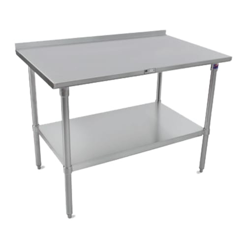 John Boos ST6R1.5-30108GSK-X 108" x 30" Stainless Steel Work Table with 1-1/2" Backsplash, Galvanized Steel Legs and Undershelf