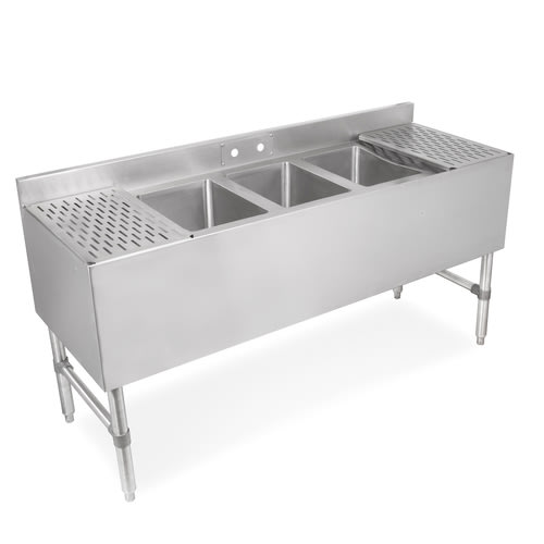 John Boos UBS3-1872-2D18-X Three Compartment Slim-Line Underbar Sink, 10" x 14" Bowls