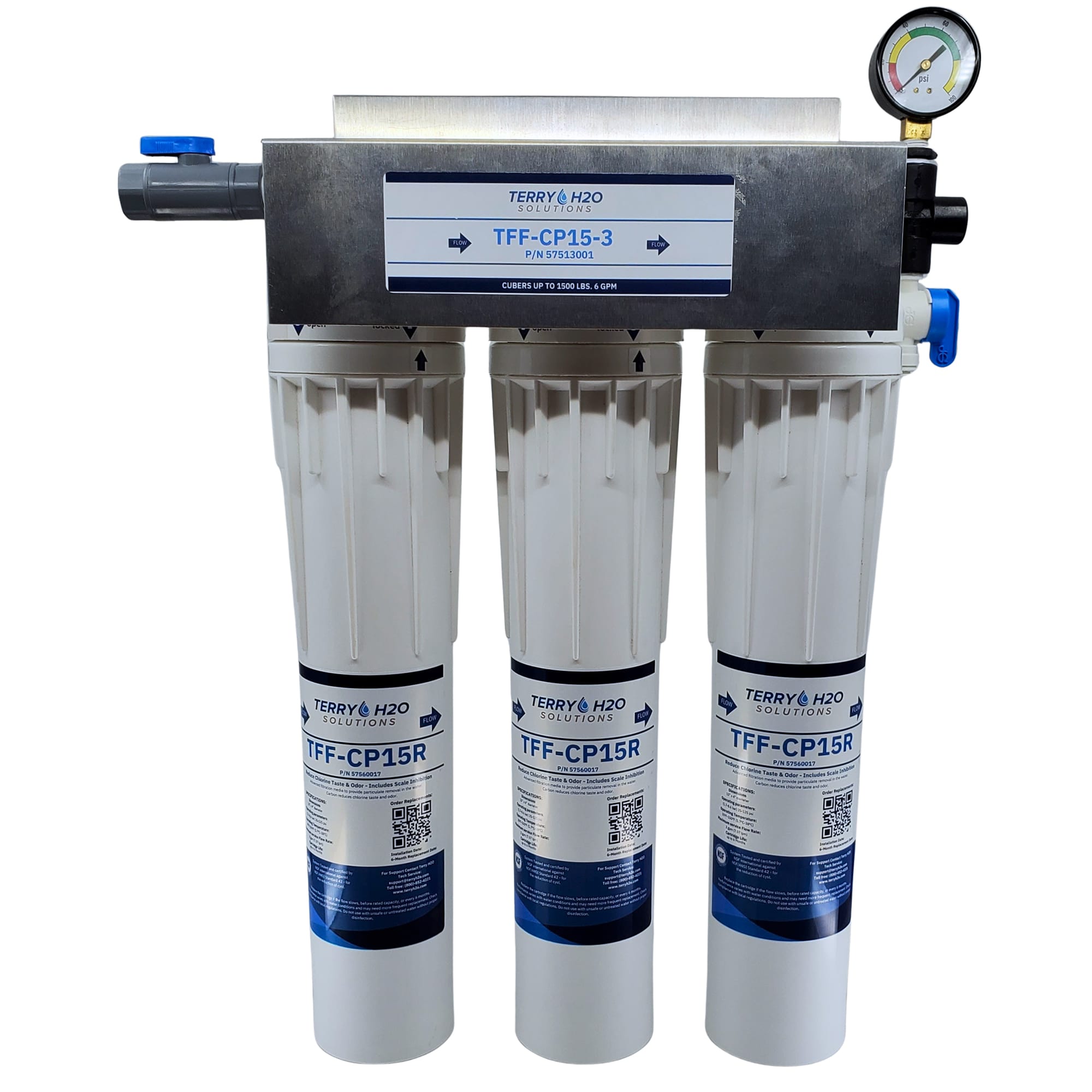 Terry TFF-CP15-3 FastFit Water Filtration System for Cube Ice Machines Up To 1400 lbs./Day and Flakers up to 2400 lbs./Day