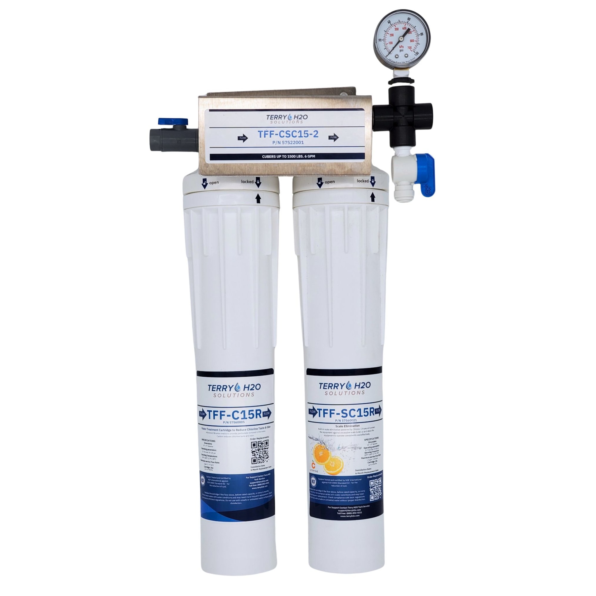 Terry TFF-CSC15-2 Water Filtration System for Cube Ice Machines up to 1500 lbs./Day and Flakers up to 1800 lbs./Day