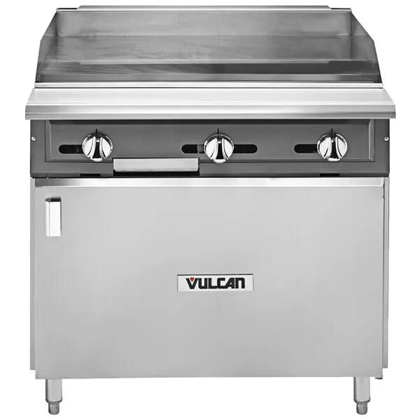 Vulcan VGMT36B V Series Heavy Duty Range 36" Stainless Steel Gas Griddle 3X 30,000 BTU Burner With Snap Action Thermostatic Controls