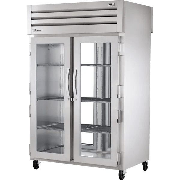 True STG2RPT-2G-2G-HC 52 3/5" Two Section Pass Thru Refrigerator, Silver