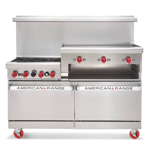 American Range AR-6B-24RG 60" Gas 6 Burner 48" Griddle Range with Two Storage Base, 302,000 BTU