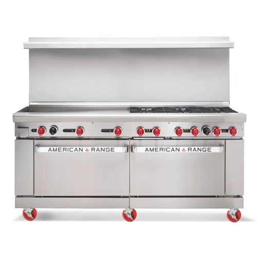 American Range AR-48G-4B 72" Gas Burner 48" Griddle Range with Two Standard Oven Base, 278,000 BTU