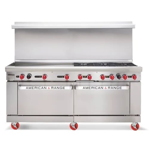 American Range AR-36G-6B-DSB 72" Gas 6 Burner 36" Griddle Range with Two Storage Base, 252,000 BTU