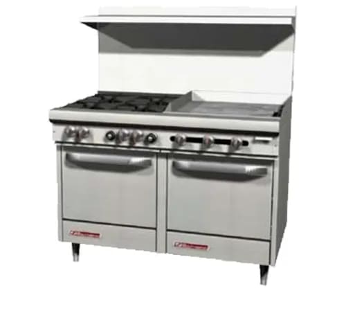 Southbend S48DC-3GR S-Series, gas, 48", 36" manual griddle, 2 non-clog burners, standard oven base, cabinet base, 155,000 BTU