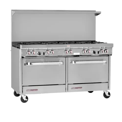 Southbend S60AC S-Series, gas, 60", 10 non-clog burners, convection oven, cabinet base, 315,000 BTU