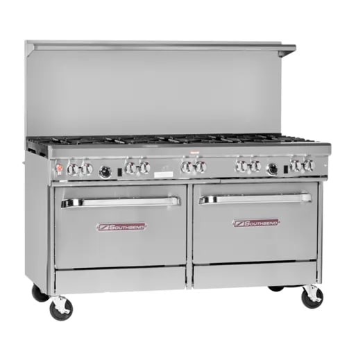 Southbend 4604AA-6L Ultimate Range, gas, 60", 3 star/saute burners front, 2 pyromax burners rear, 2 star/saute burnersfront , 2 non-clog burners in rear left, standard grates, left, 2 convection oven base, 375,000 BTU