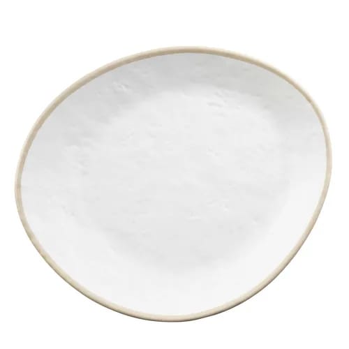 TableCraft 10967 Europa Collection Small Plate, Melamine, White Stone Pattern with Beige Rim, 10.5 x 9 x 1.125"