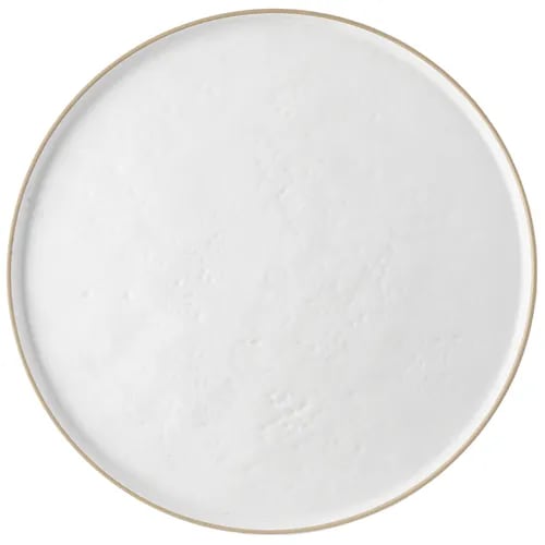 TableCraft 123519W Round Serving Platter, Melamine, White w/ Beige Rim, 18" Dia. x 0.875"