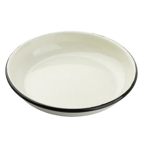 TableCraft 11154 Enamelware Collection 36 oz Coupe Dinner Plate, White w/ Black Rim, 10" Dia. x 1.625"