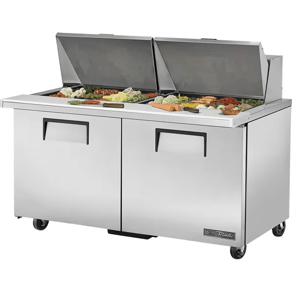 True TSSU-60-24M-B-ST-HC 60" Mega Top Sandwich Salad Prep Table With Two Door Refrigerated Base