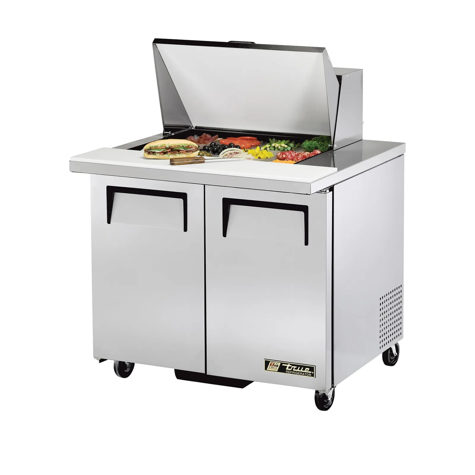 True TSSU-36-12M-B-HC 36" Mega Top Sandwich / Salad Prep Table With Two Door Refrigerated Base