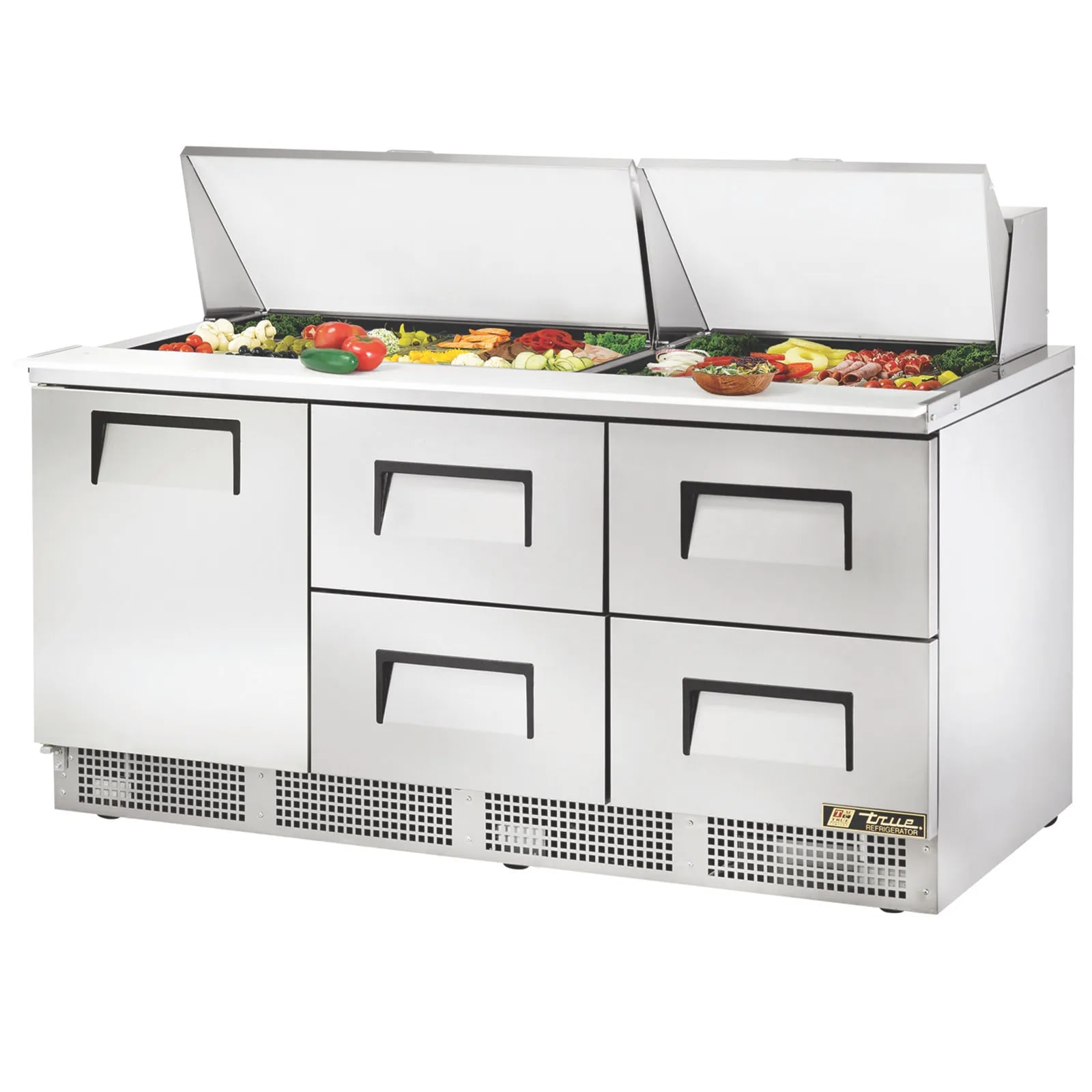 True TFP-72-30M-D-4 72" Food Prep Table With Four Drawer And One Solid Door Refrigerated Base
