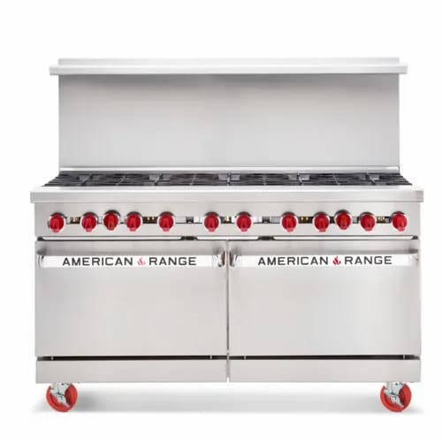 American Range AR-8B-24RG-CL-SBR 72" Raised Griddle Range with (8) Open Burners, Convection Oven, and Cabinet Base, LP Gas
