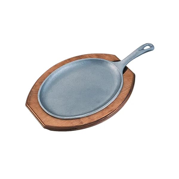 Service Ideas SK107BHC Hot Solutions Birchwood Fajita Platter, Aluminum Skillet and Wood Holder