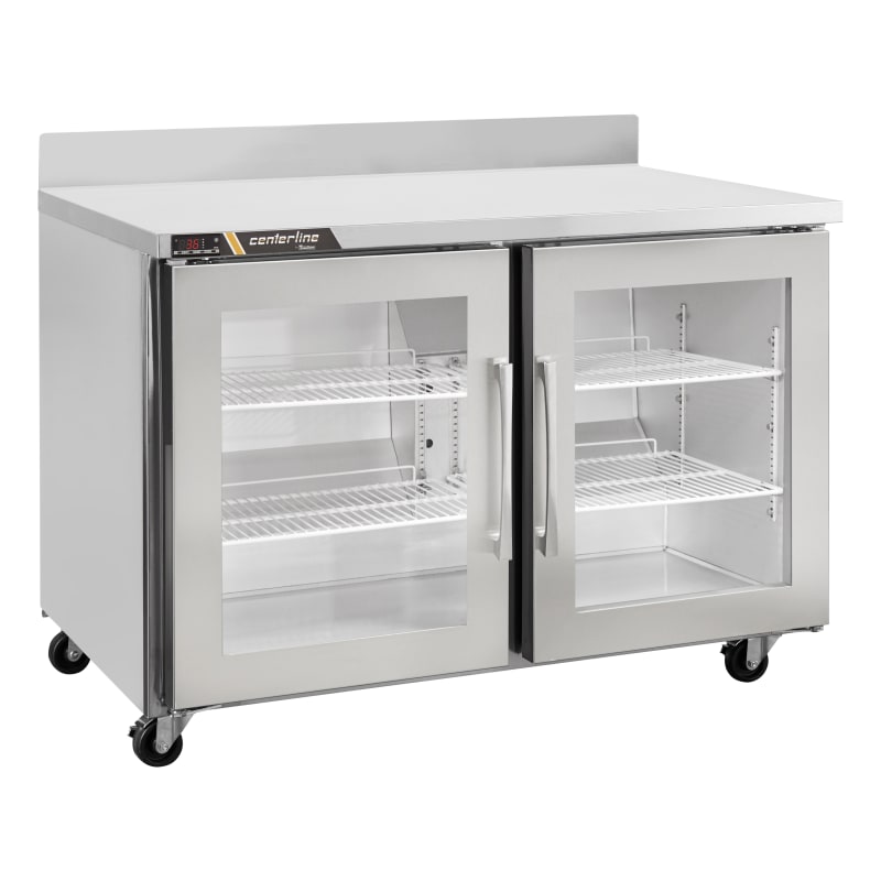 Traulsen CLUC-36R-GD-WTLR C-Series 36" 2 Glass Door Worktop Refrigerator with 4" Backsplash, Left/Right-Hinged