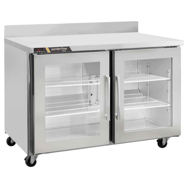 Traulsen CLUC-48R-GD-WTLR C-Series 48" 2 Glass Door Worktop Refrigerator with 4" Backsplash, Left/Right-Hinged