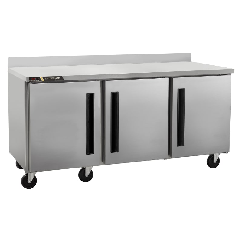 Traulsen CLUC-72R-SD-WTLLL C-Series 72" 3 Solid Door Worktop Refrigerator with 4" Backsplash, Left/Left/Left-Hinged