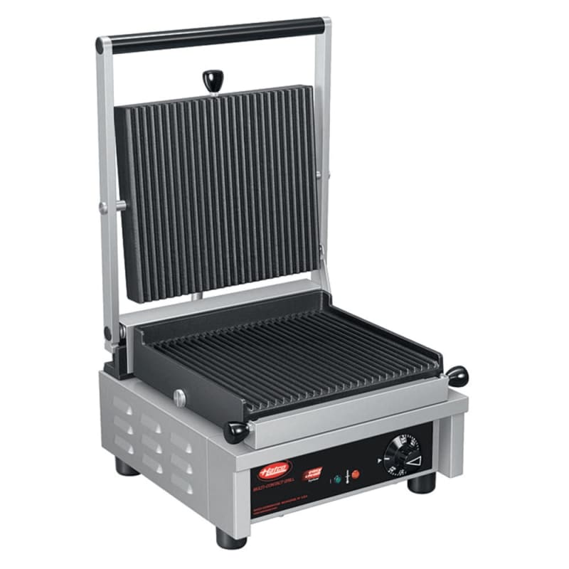 Outlet Hatco MCG14S 14" Wide Panini Sandwich Grill with Smooth Cast Iron Plates, 120 Volts, NEMA 5-20P Plug