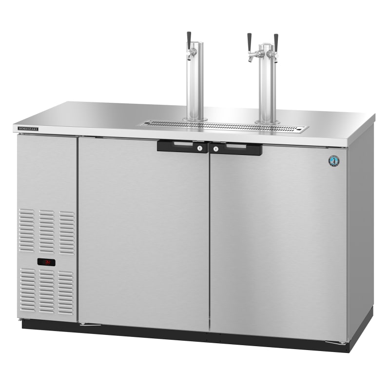 Hoshizaki DD59-S 59" 2-Door Stainless Steel Draft Beer Dispenser with 2 Towers and 3 Taps, 2-Keg Capacity