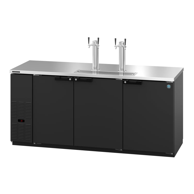 Hoshizaki DD80 80" 3-Door Black Draft Beer Dispenser with 2 Towers and 4 Taps, 4-Keg Capacity