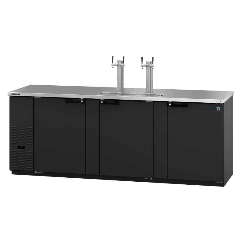 Hoshizaki DD95 95" 3-Door Black Draft Beer Dispenser with 2 Towers and 4 Taps, 5-Keg Capacity