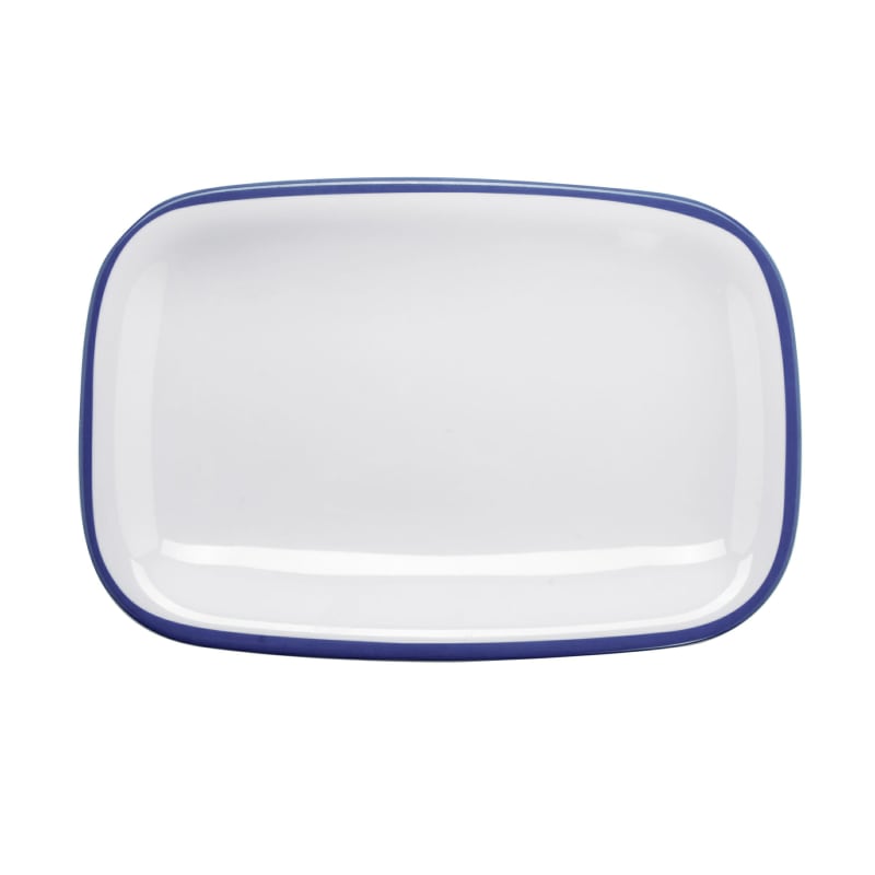 G.E.T. Enterprises CS-1280-W/CB Settlement Bistro 11-3/4" x 7-3/4" Rectangular White/Cobalt Melamine Platter