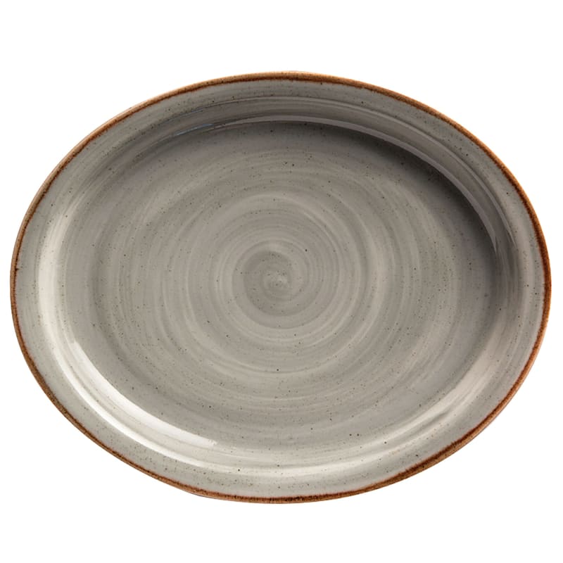 G.E.T. Enterprises PP1607807712 Corona Artisan Grey 11-3/4" x 9-5/8" Oval Grey Porcelain Tray