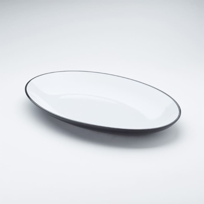American Metalcraft NP18 18" x 12" Oval Black/White Melamine Platter