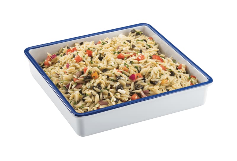 Cal-Mil 3464-15 Enamelware 12" x 10" White with Blue Rim Deep Rectangular Melamine Tray