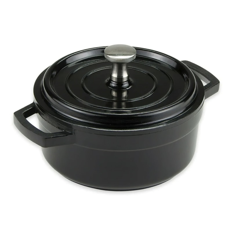 G.E.T. Enterprises CA-102-BK/BK/CC Heiss Minis 8oz. Round Black Cast Aluminum Mini Bistro Pot with Lid